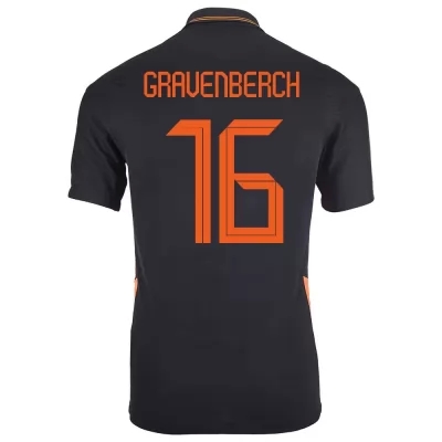 Naisten Alankomaiden jalkapallomaajoukkue Ryan Gravenberch #16 Vieraspaita Musta 2021 Lyhythihainen Paita