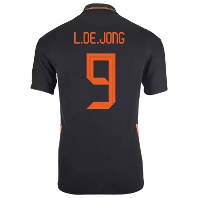 Naisten Alankomaiden jalkapallomaajoukkue Luuk de Jong #9 Vieraspaita Musta 2021 Lyhythihainen Paita