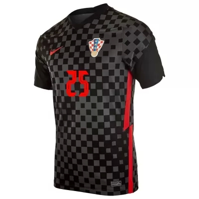 Naisten Kroatian Jalkapallomaajoukkue Josko Gvardiol #25 Vieraspaita Musta Harmaa 2021 Lyhythihainen Paita