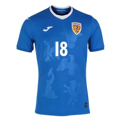 Miesten Romanian Jalkapallomaajoukkue Razvan Marin #18 Vieraspaita Sininen 2021 Lyhythihainen Paita