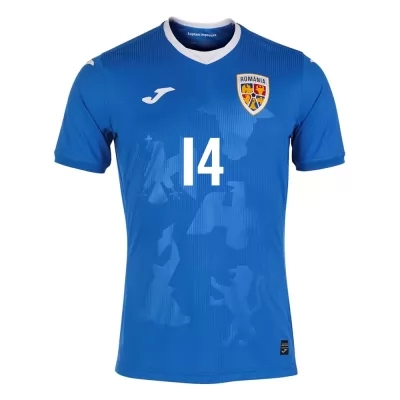 Naisten Romanian Jalkapallomaajoukkue Ianis Hagi #14 Vieraspaita Sininen 2021 Lyhythihainen Paita