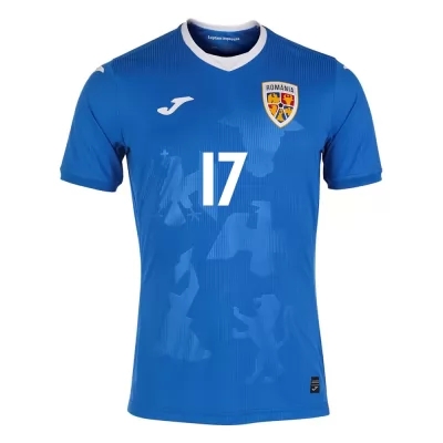 Lapset Romanian Jalkapallomaajoukkue Alexandru Paun #17 Vieraspaita Sininen 2021 Lyhythihainen Paita