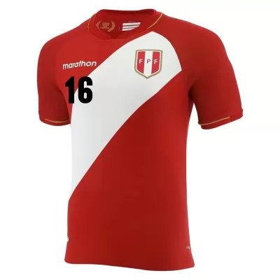 Naisten Perun Jalkapallomaajoukkue Marcos Lopez #16 Vieraspaita Punainen Valkoinen 2021 Lyhythihainen Paita