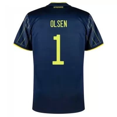 Lapset Ruotsin Jalkapallomaajoukkue Robin Olsen #1 Vieraspaita Tummansininen 2021 Lyhythihainen Paita