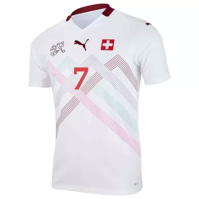 Naisten Sveitsin Jalkapallomaajoukkue Breel Embolo #7 Vieraspaita Valkoinen 2021 Lyhythihainen Paita