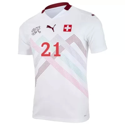 Naisten Sveitsin Jalkapallomaajoukkue Gregor Kobel #21 Vieraspaita Valkoinen 2021 Lyhythihainen Paita