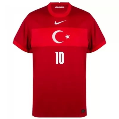 Miesten Turkin Jalkapallomaajoukkue Hakan Calhanoglu #10 Vieraspaita Punainen 2021 Lyhythihainen Paita