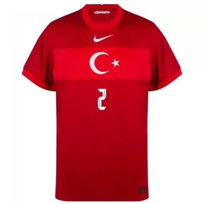 Miesten Turkin Jalkapallomaajoukkue Zeki Celik #2 Vieraspaita Punainen 2021 Lyhythihainen Paita