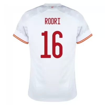 Miesten Espanjan jalkapallomaajoukkue Rodri #16 Vieraspaita Valkoinen 2021 Lyhythihainen Paita