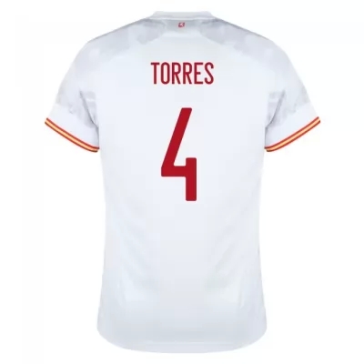 Naisten Espanjan jalkapallomaajoukkue Pau Torres #4 Vieraspaita Valkoinen 2021 Lyhythihainen Paita