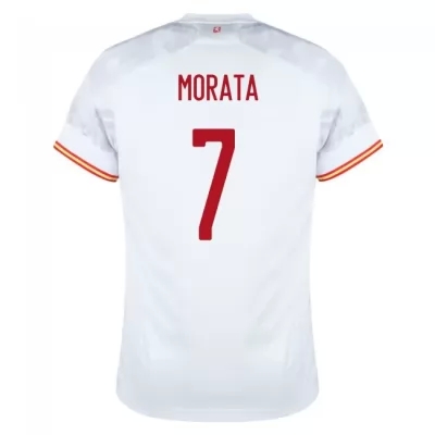 Miesten Espanjan jalkapallomaajoukkue Alvaro Morata #7 Vieraspaita Valkoinen 2021 Lyhythihainen Paita