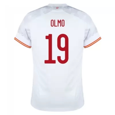 Naisten Espanjan jalkapallomaajoukkue Dani Olmo #19 Vieraspaita Valkoinen 2021 Lyhythihainen Paita