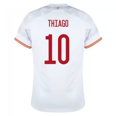 Miesten Espanjan jalkapallomaajoukkue Thiago #10 Vieraspaita Valkoinen 2021 Lyhythihainen Paita