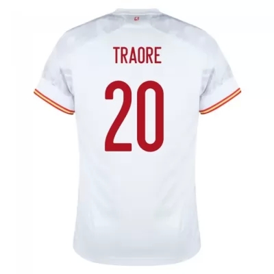 Naisten Espanjan Jalkapallomaajoukkue Adama Traore #20 Vieraspaita Valkoinen 2021 Lyhythihainen Paita