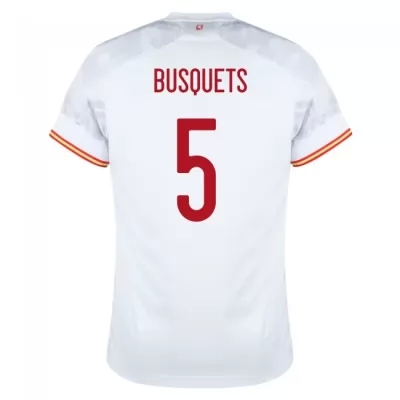 Miesten Espanjan jalkapallomaajoukkue Sergio Busquets #5 Vieraspaita Valkoinen 2021 Lyhythihainen Paita