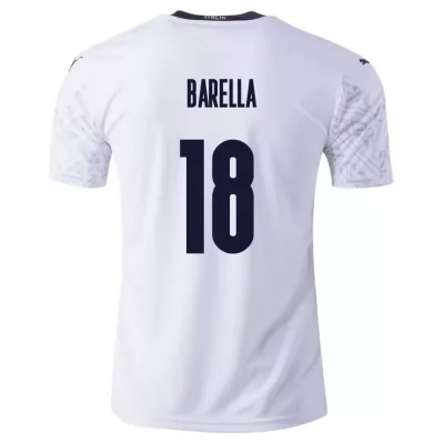 Naisten Italian Jalkapallomaajoukkue Nicolo Barella #18 Vieraspaita Valkoinen 2021 Lyhythihainen Paita