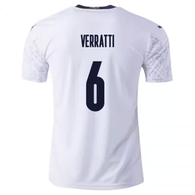 Miesten Italian jalkapallomaajoukkue Marco Verratti #6 Vieraspaita Valkoinen 2021 Lyhythihainen Paita