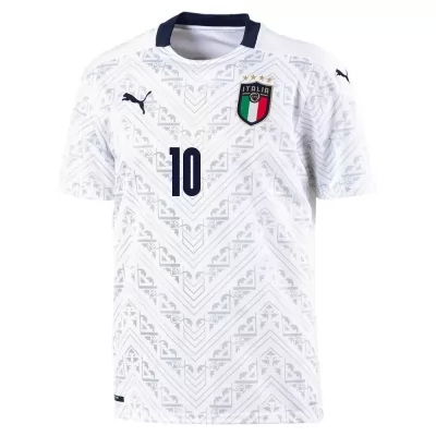 Naisten Italian Jalkapallomaajoukkue Lorenzo Insigne #10 Vieraspaita Valkoinen 2021 Lyhythihainen Paita