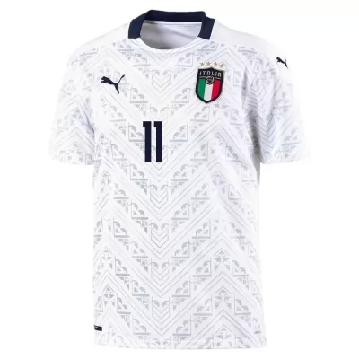 Miesten Italian Jalkapallomaajoukkue Domenico Berardi #11 Vieraspaita Valkoinen 2021 Lyhythihainen Paita