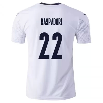 Naisten Italian jalkapallomaajoukkue Giacomo Raspadori #22 Vieraspaita Valkoinen 2021 Lyhythihainen Paita