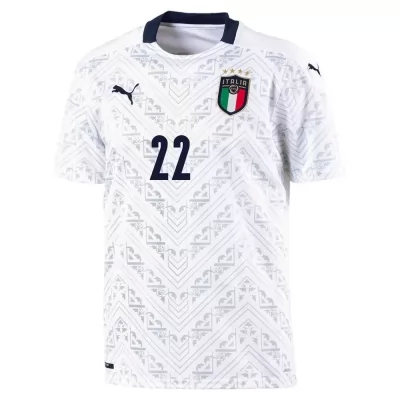 Naisten Italian Jalkapallomaajoukkue Giacomo Raspadori #22 Vieraspaita Valkoinen 2021 Lyhythihainen Paita
