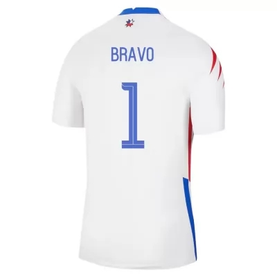 Lapset Chilen Jalkapallomaajoukkue Claudio Bravo #1 Vieraspaita Valkoinen 2021 Lyhythihainen Paita