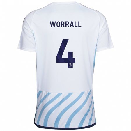 Kandiny Lapset Joe Worrall #4 Valkoinen Sininen Vieraspaita 2023/24 Lyhythihainen Paita T-Paita