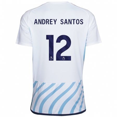 Kandiny Lapset Andrey Santos #12 Valkoinen Sininen Vieraspaita 2023/24 Lyhythihainen Paita T-Paita