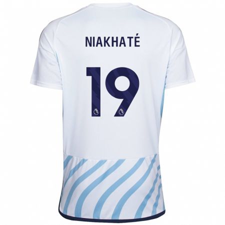 Kandiny Lapset Moussa Niakhaté #19 Valkoinen Sininen Vieraspaita 2023/24 Lyhythihainen Paita T-Paita