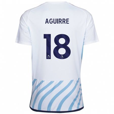 Kandiny Lapset Aja Aguirre #18 Valkoinen Sininen Vieraspaita 2023/24 Lyhythihainen Paita T-Paita