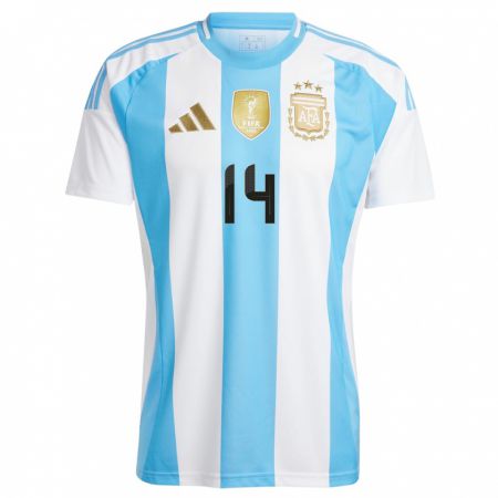 Kandiny Lapset Argentiina Lautaro Lopez #14 Valkoinen Sininen Kotipaita 24-26 Lyhythihainen Paita T-Paita