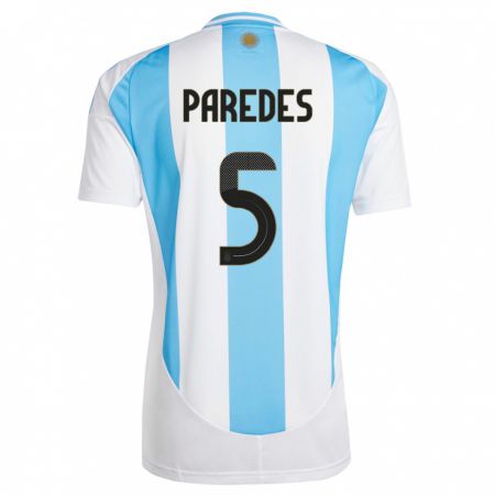Kandiny Lapset Argentiina Leandro Paredes #5 Valkoinen Sininen Kotipaita 24-26 Lyhythihainen Paita T-Paita
