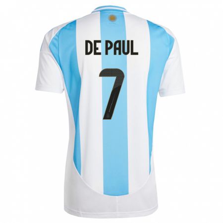 Kandiny Lapset Argentiina Rodrigo De Paul #7 Valkoinen Sininen Kotipaita 24-26 Lyhythihainen Paita T-Paita
