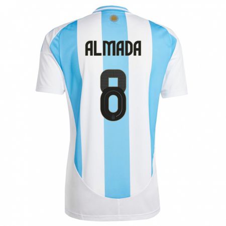 Kandiny Lapset Argentiina Thiago Almada #8 Valkoinen Sininen Kotipaita 24-26 Lyhythihainen Paita T-Paita