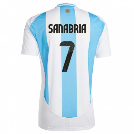 Kandiny Lapset Argentiina Mateo Sanabria #7 Valkoinen Sininen Kotipaita 24-26 Lyhythihainen Paita T-Paita