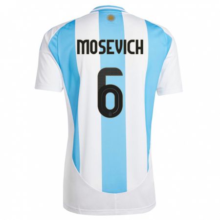 Kandiny Lapset Argentiina Leonel Mosevich #6 Valkoinen Sininen Kotipaita 24-26 Lyhythihainen Paita T-Paita