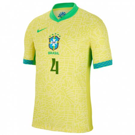 Kandiny Lapset Brasilia Robert Renan #4 Keltainen Kotipaita 24-26 Lyhythihainen Paita T-Paita