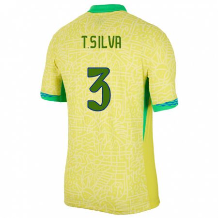 Kandiny Lapset Brasilia Thiago Silva #3 Keltainen Kotipaita 24-26 Lyhythihainen Paita T-Paita