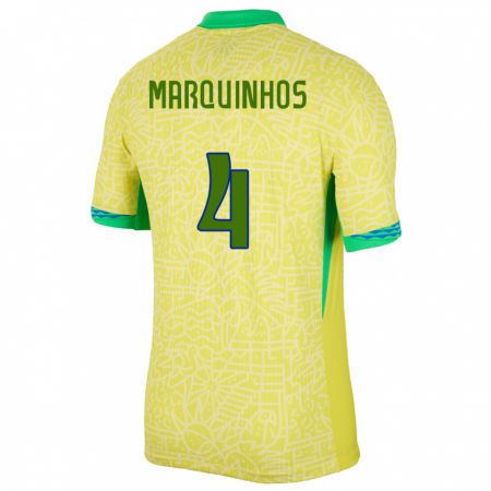 Kandiny Lapset Brasilia Marquinhos #4 Keltainen Kotipaita 24-26 Lyhythihainen Paita T-Paita