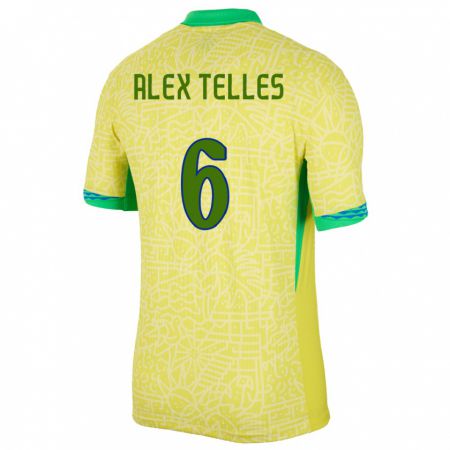 Kandiny Lapset Brasilia Alex Telles #6 Keltainen Kotipaita 24-26 Lyhythihainen Paita T-Paita