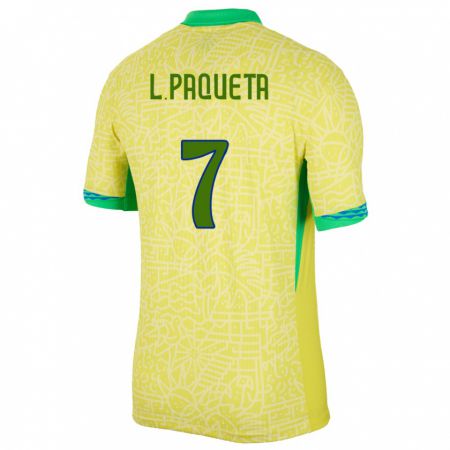 Kandiny Lapset Brasilia Lucas Paqueta #7 Keltainen Kotipaita 24-26 Lyhythihainen Paita T-Paita