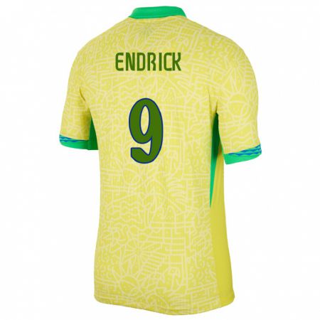 Kandiny Lapset Brasilia Endrick #9 Keltainen Kotipaita 24-26 Lyhythihainen Paita T-Paita