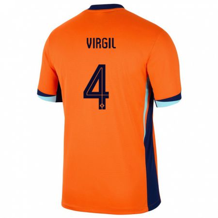 Kandiny Lapset Alankomaat Virgil Van Dijk #4 Oranssi Kotipaita 24-26 Lyhythihainen Paita T-Paita