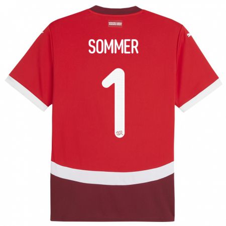 Kandiny Lapset Sveitsi Yann Sommer #1 Punainen Kotipaita 24-26 Lyhythihainen Paita T-Paita