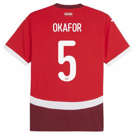Kandiny Lapset Sveitsi Noah Okafor #5 Punainen Kotipaita 24-26 Lyhythihainen Paita T-Paita