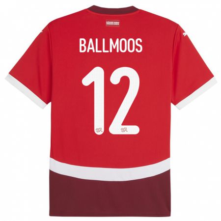 Kandiny Lapset Sveitsi David Von Ballmoos #12 Punainen Kotipaita 24-26 Lyhythihainen Paita T-Paita