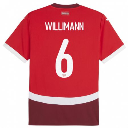 Kandiny Lapset Sveitsi Mauricio Willimann #6 Punainen Kotipaita 24-26 Lyhythihainen Paita T-Paita
