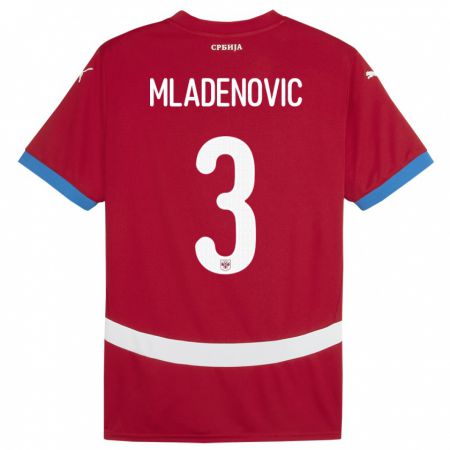 Kandiny Lapset Serbia Filip Mladenovic #3 Punainen Kotipaita 24-26 Lyhythihainen Paita T-Paita