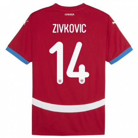 Kandiny Lapset Serbia Andrija Zivkovic #14 Punainen Kotipaita 24-26 Lyhythihainen Paita T-Paita