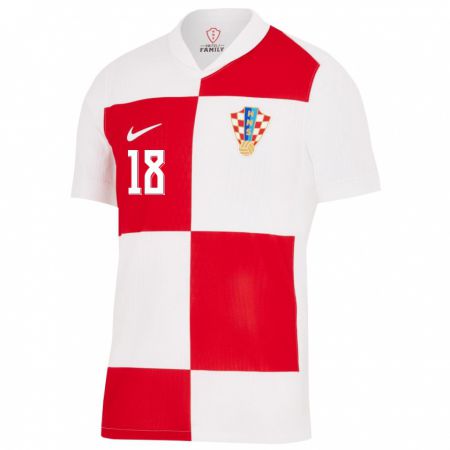 Kandiny Lapset Kroatia Luka Lukanic #18 Valkoinen Punainen Kotipaita 24-26 Lyhythihainen Paita T-Paita